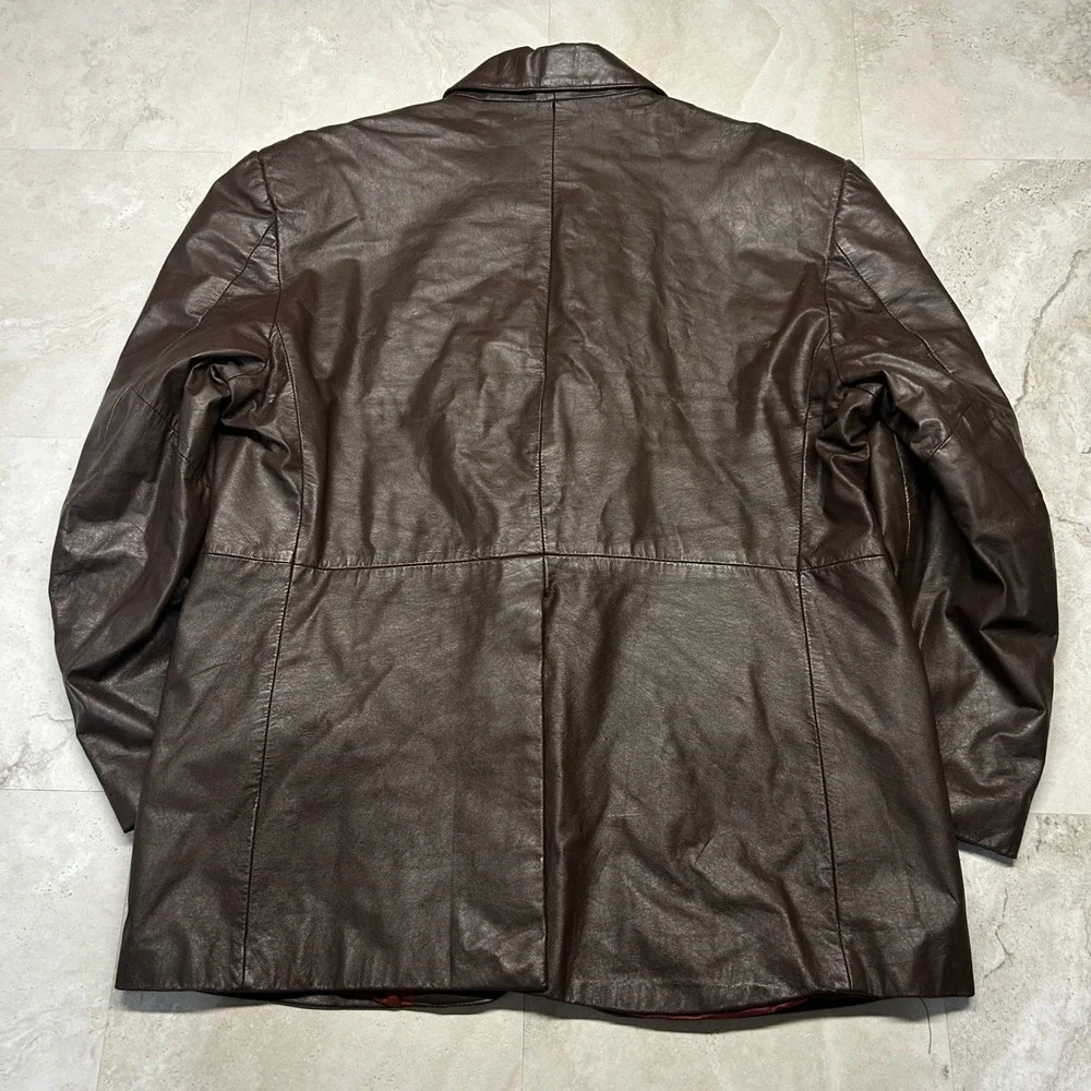 Clipper Mist By London Fog Genuine Leather Blazer Jacket Brown Mens Sz 46 Vtg